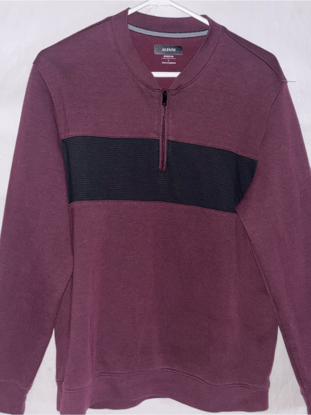 Alfani Men's Burgundy 1/4 zip Sweater with Black Chest Panel